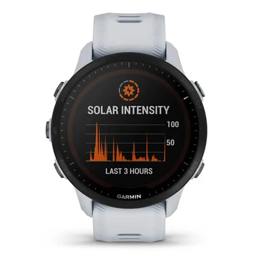 Garmin Forerunner 955 Solar Whitestone with Solar Charging Capabilities Tailored Long-Lasting Battery GPS Running Smartwatch - 010-02638-01