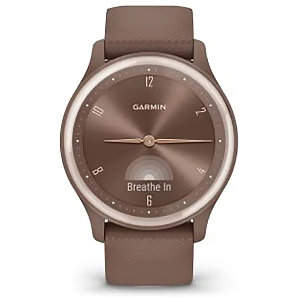 Garmin vivomove Sport Cocoa Case and Silicone Band with Peach Gold Accents Health and Wellness Features Touchscreen Hybrid Smartwatch - 010-02566-02