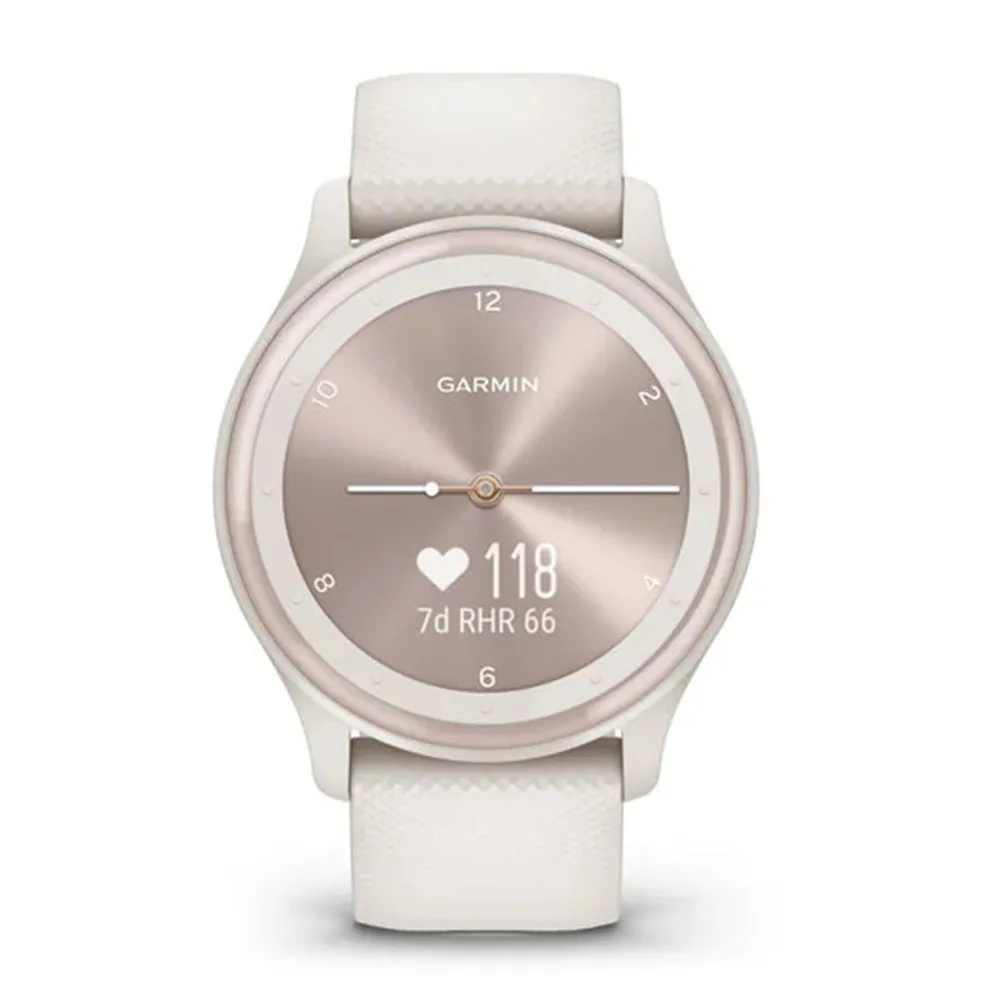 Garmin vivomove Sport White Ivory Case and Silicone Band with Peach Gold Accents Health and Wellness Features Touchscreen Watch - 010-02566-01