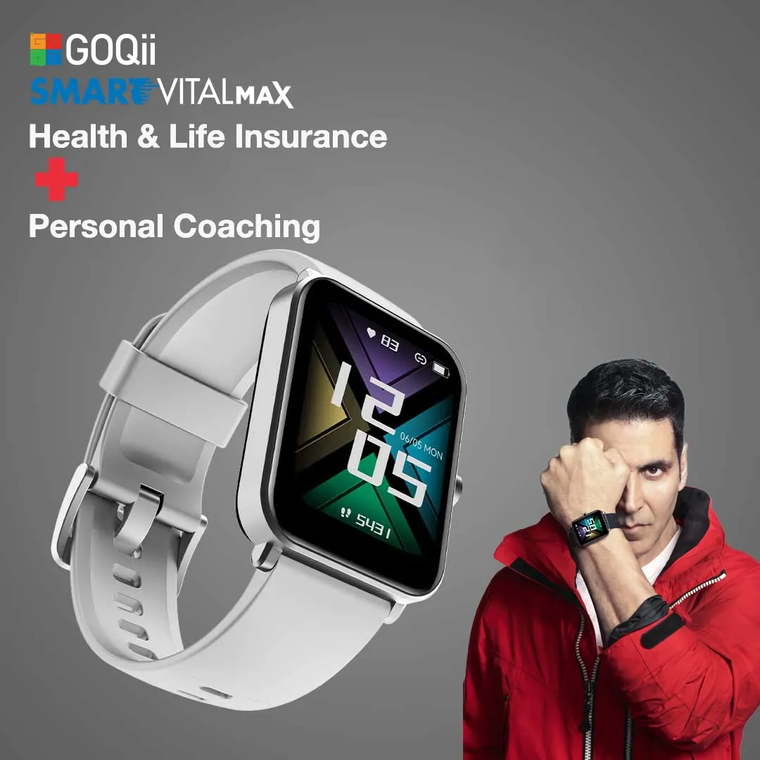 GOQii Insure  5 lakhs Health Insurance with Smart Vital Max (Grey) and 3 Months Personal Coaching