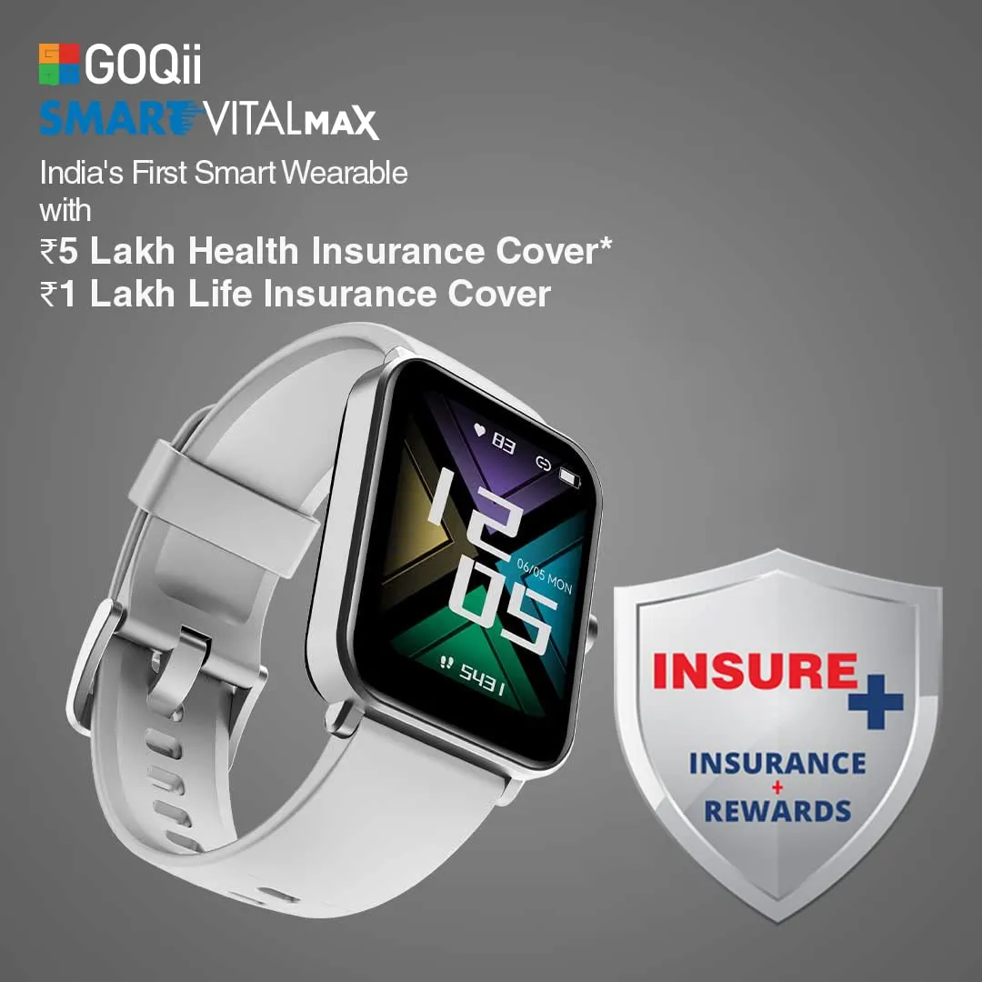 GOQii Insure  5 lakhs Health Insurance with Smart Vital Max (Grey) and 3 Months Personal Coaching