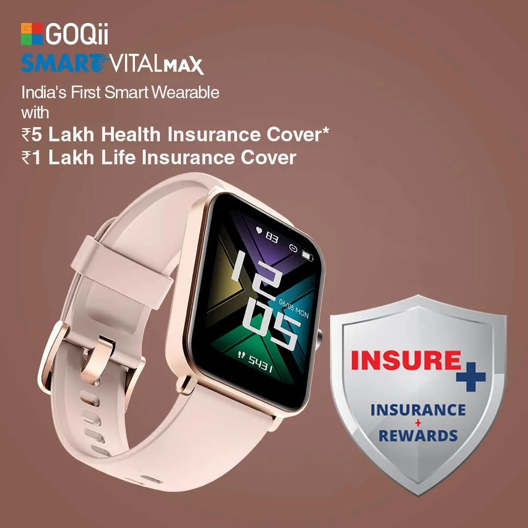 GOQii Insure  5 lakhs Health Insurance with Smart Vital Max (Pink) and 3 Months Personal Coaching