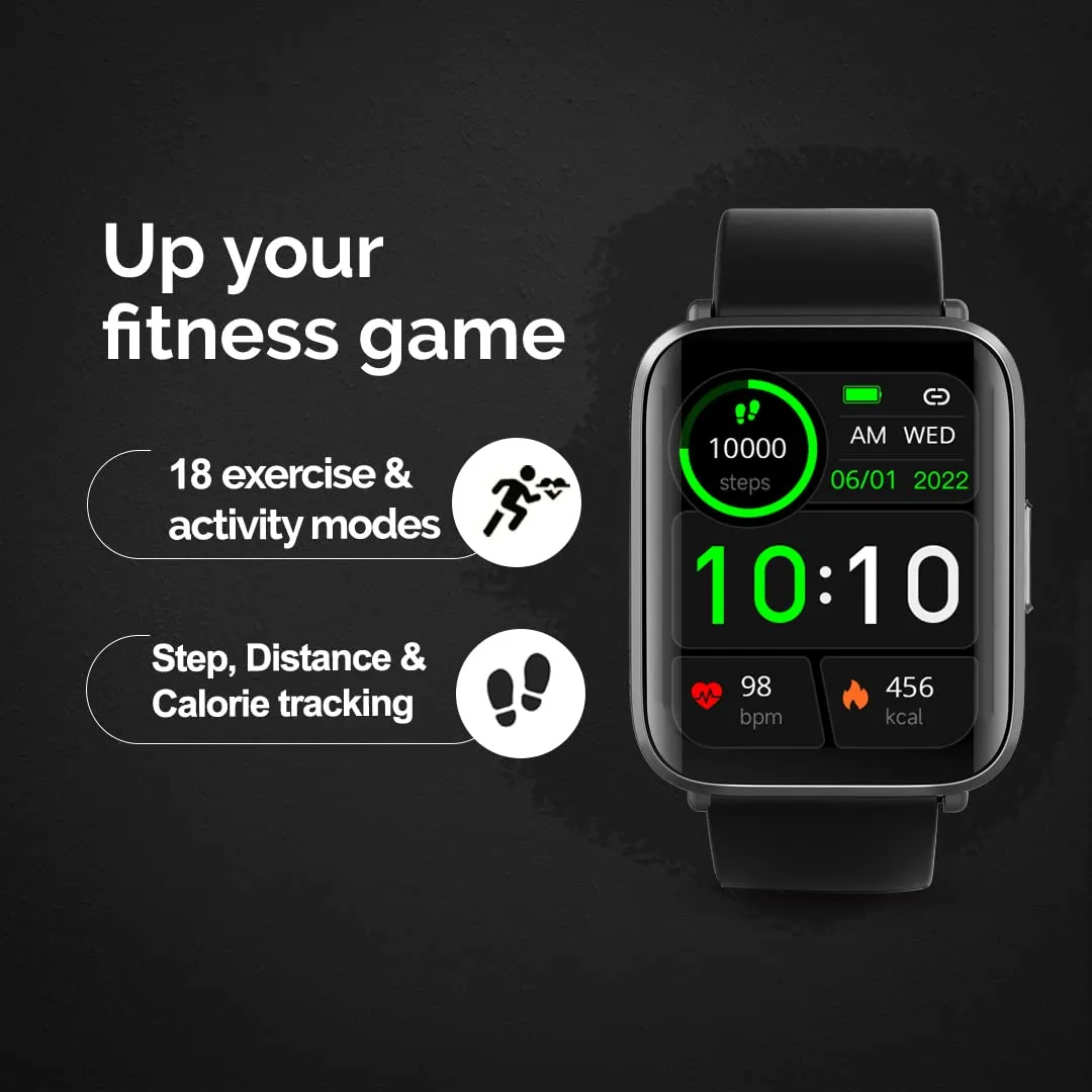 GOQii Smart Vital Ultra Smartwatch Jet Black 1.78'' AMOLED 368x448 & 2.5D Cureved Display with 10 Days Battery SPO2 & Real-Time Heart Rate Tracking, IPX68 Waterproof with 3 Months Personal Coaching