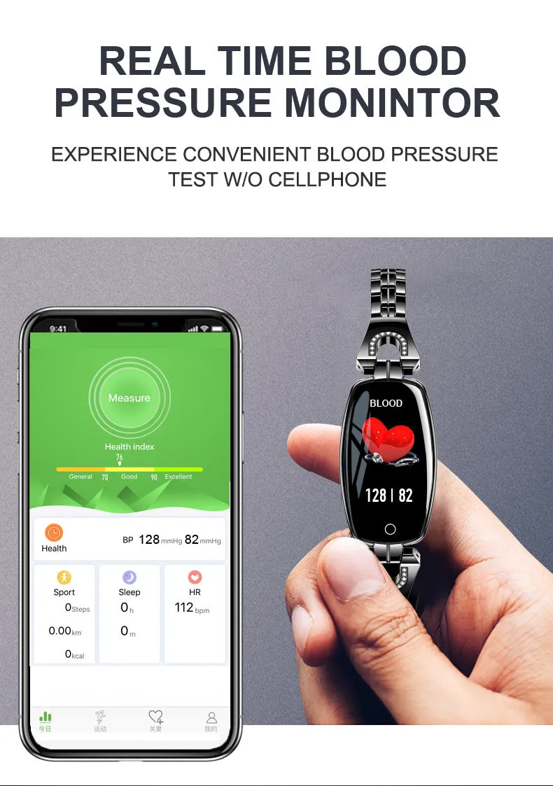 H8 Fitness Smartwatch for Woman (Waterproof, HR and BP Monitoring, Android and IOS Compatible)