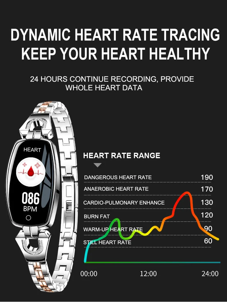 H8 Fitness Smartwatch for Woman (Waterproof, HR and BP Monitoring, Android and IOS Compatible)