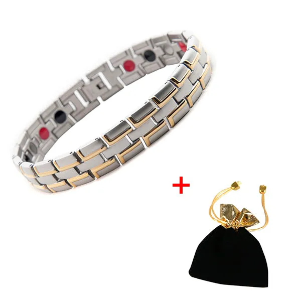 Healing Magnetic Bracelet Men/Woman 316L Stainless Steel 3 Health Care Elements(Magnetic,FIR,Germanium) Gold Bracelet Hand Chain