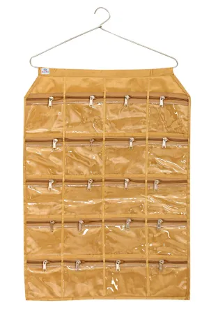 Heart Home 20 Pockets Hanging Jewellery Organizer with Zipper & Hanger (Gold),F_26_HEARTH016962