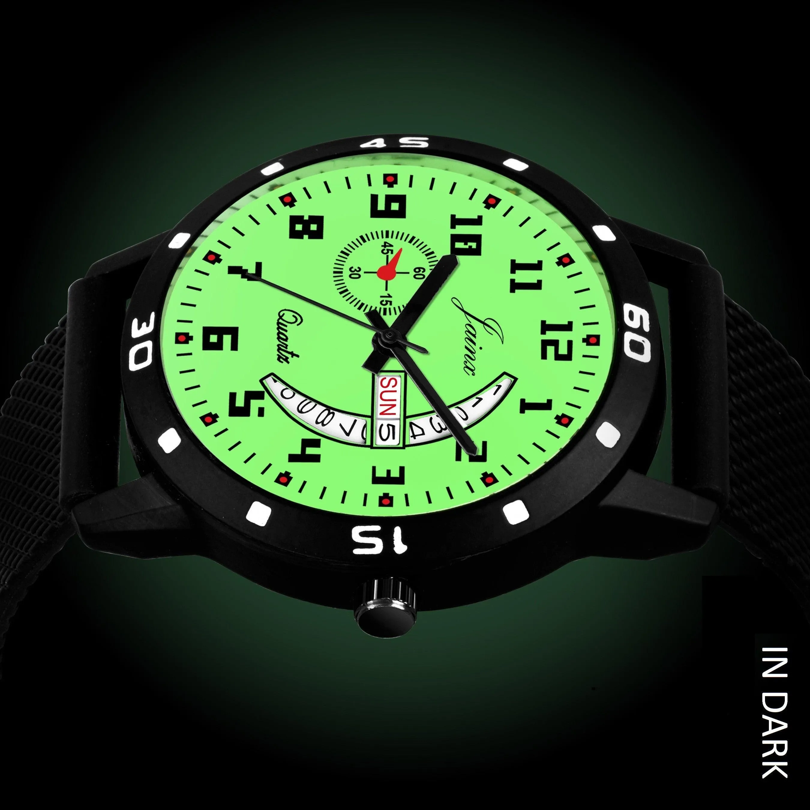 Jainx JM7108 Day & Date Function Radium Dial Rubber Band Analog Watch - For Men