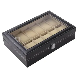 Kuber Industries 12 Slots Watch Organizer|Watch Storage Box For Men & Women|Secure Closer|Wrist Watch Display BoxBlack|