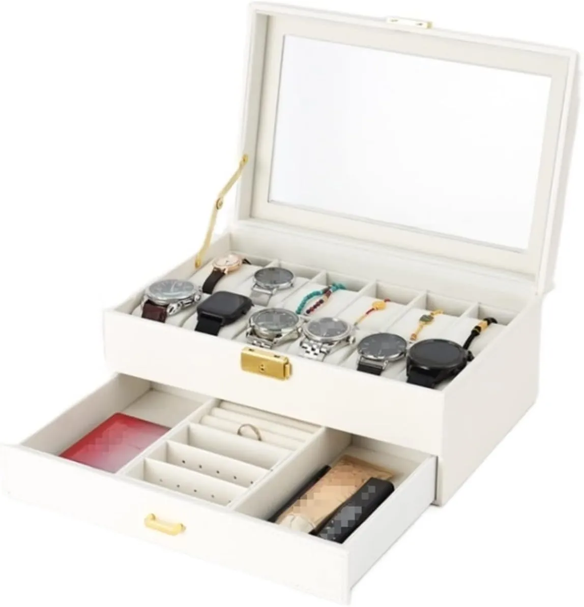 Leather Watch Organizer Box With 12 Compartments And Drawer Blwl0048