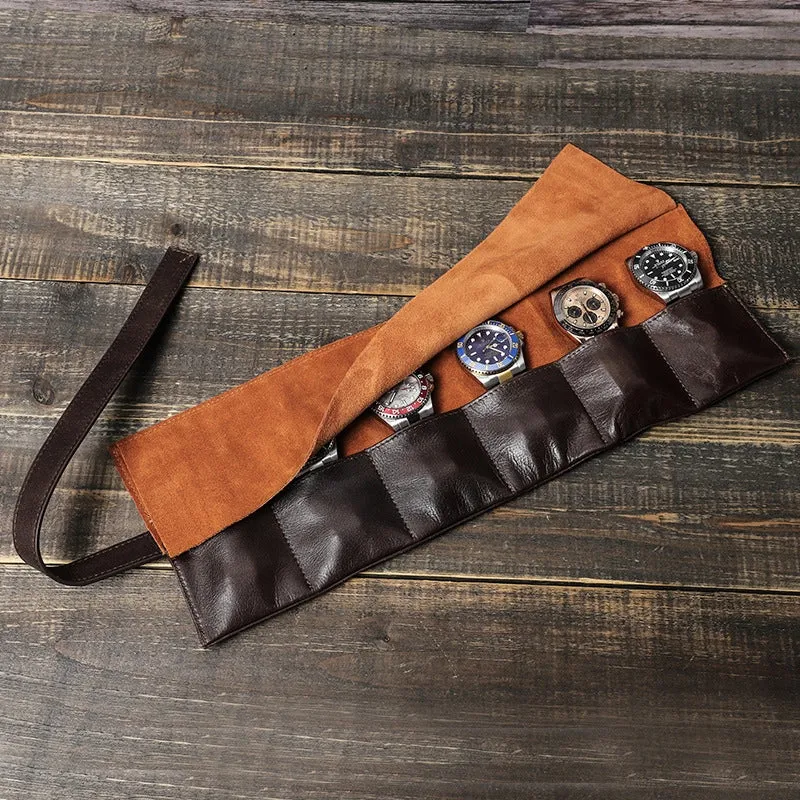 Leather Watch Roll For 6 Watches