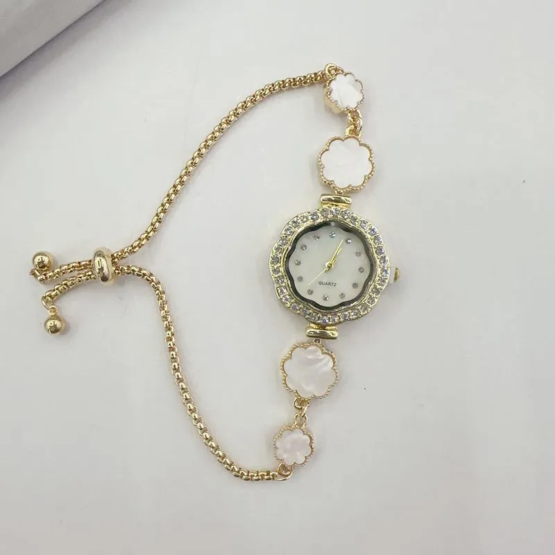 Light luxury, niche temperament, diamond-encrusted flower-shaped drawstring bracelet watch