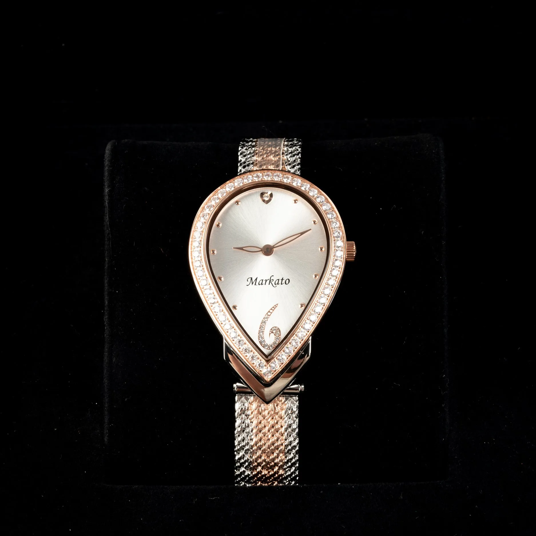 MARKATO Women Watch with Pear Shape with White Dial & Rose Gold and Silver color Strap