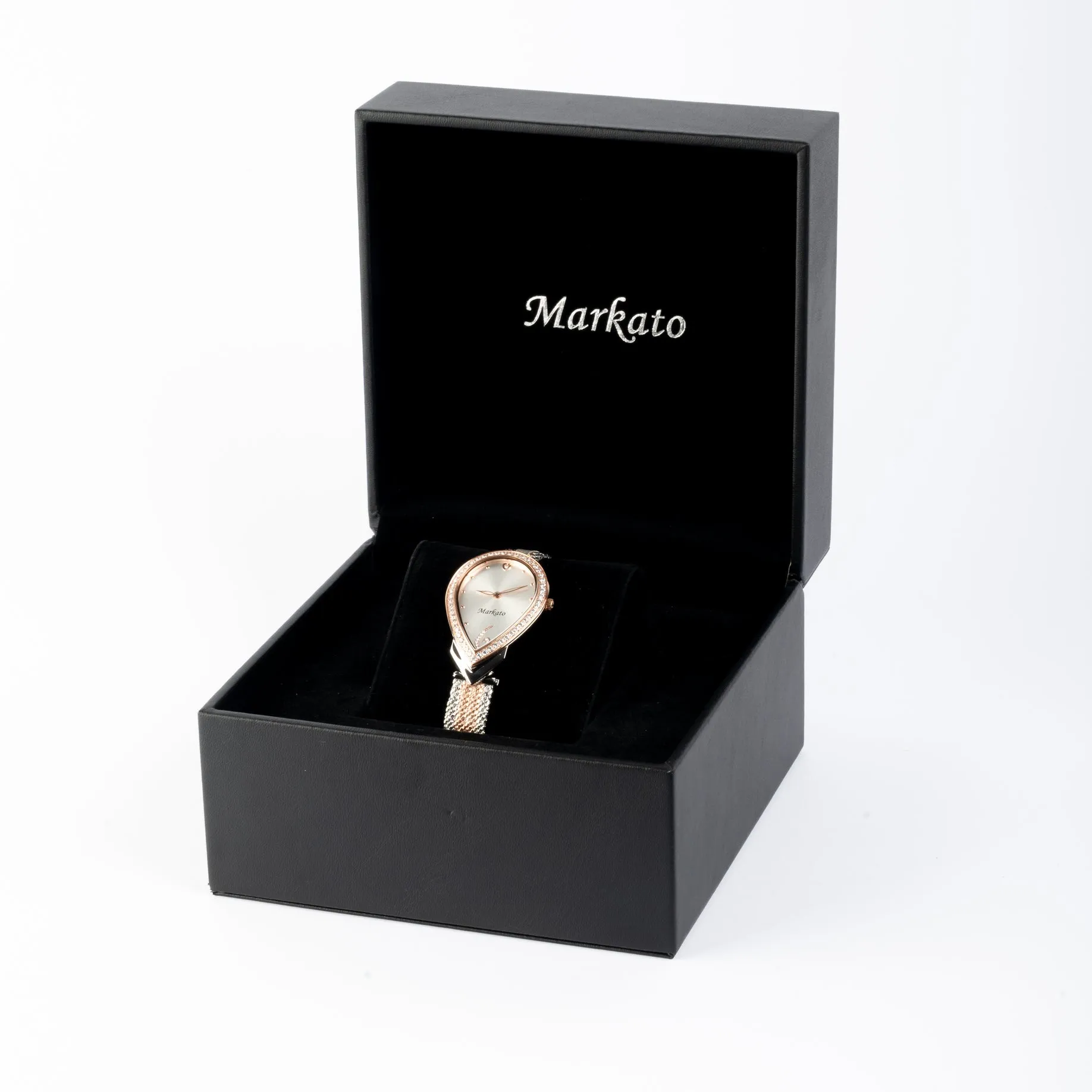 MARKATO Women Watch with Pear Shape with White Dial & Rose Gold and Silver color Strap