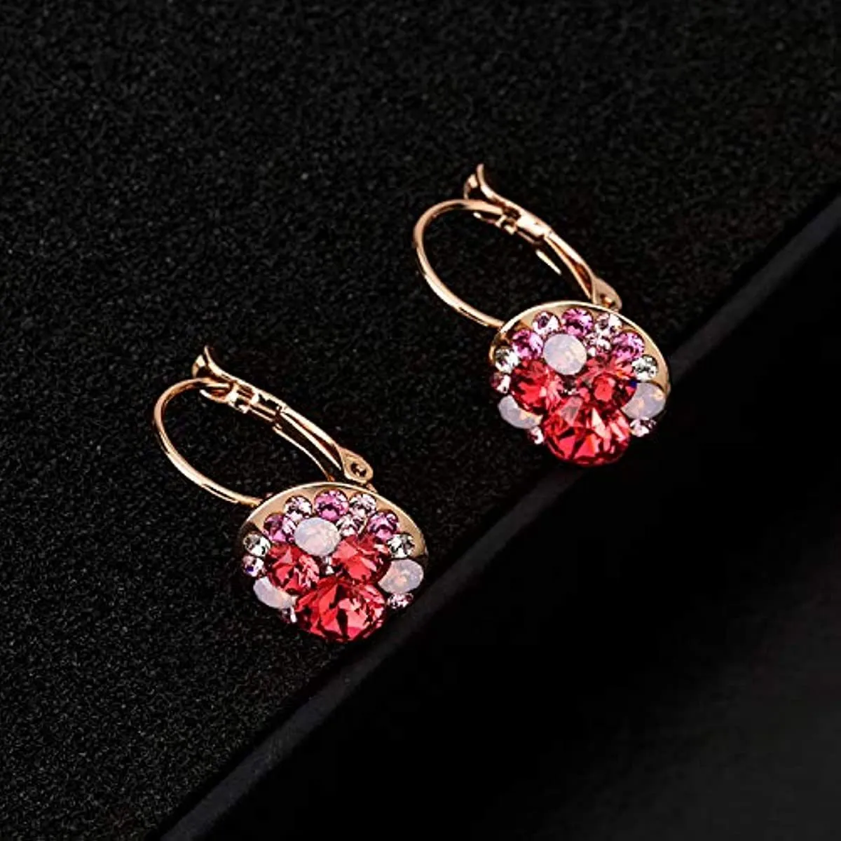 Multicolored Austrian Crystal Leverback Earrings