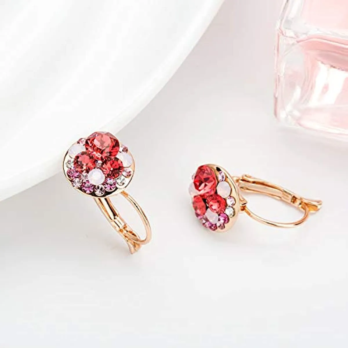 Multicolored Austrian Crystal Leverback Earrings