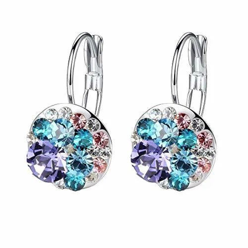 Multicolored Austrian Crystal Leverback Earrings