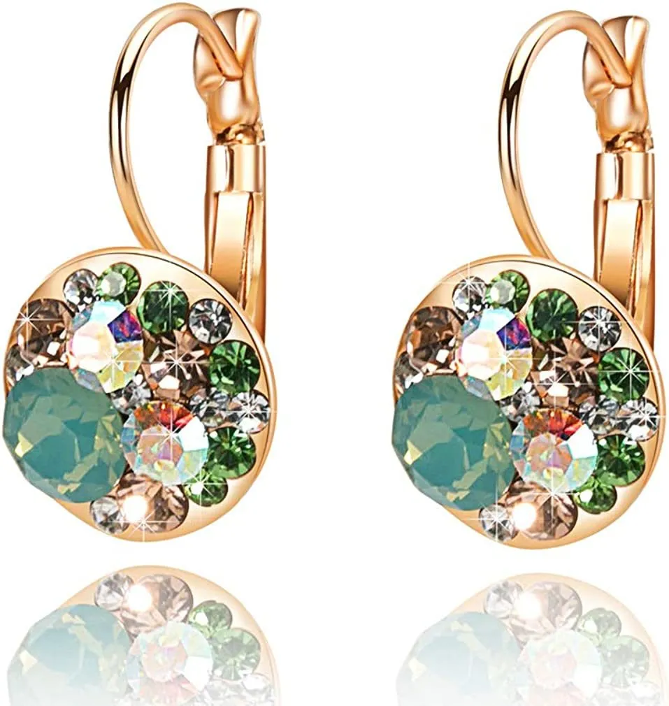 Multicolored Austrian Crystal Leverback Earrings