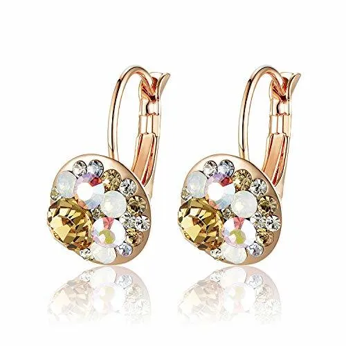 Multicolored Austrian Crystal Leverback Earrings