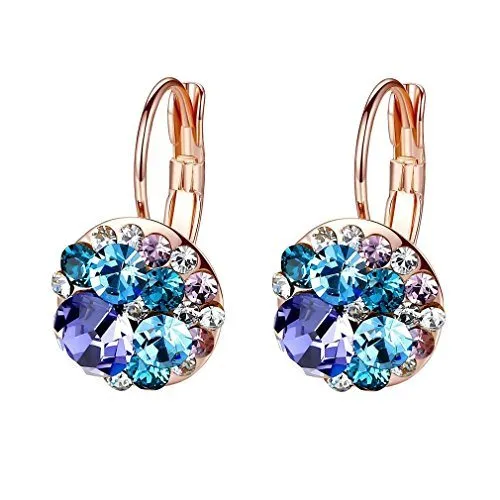 Multicolored Austrian Crystal Leverback Earrings