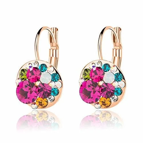 Multicolored Austrian Crystal Leverback Earrings