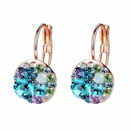 Multicolored Austrian Crystal Leverback Earrings