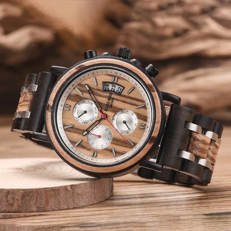 Multifunctional Solid Wood Watch For Men