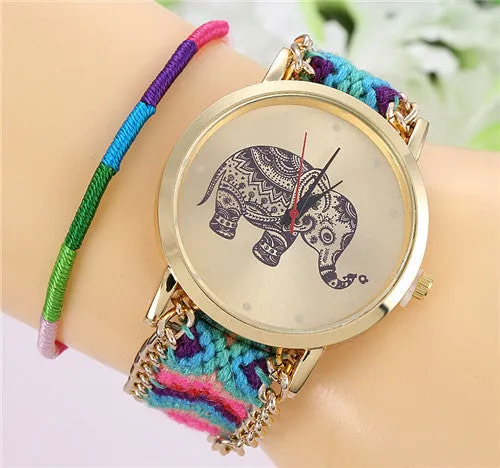 New Brand Handmade Braided Elephant Friendship Bracelet Watch GENEVA Watches Women Quarzt Watches