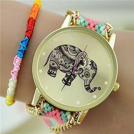 New Brand Handmade Braided Elephant Friendship Bracelet Watch GENEVA Watches Women Quarzt Watches