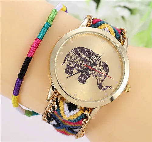 New Brand Handmade Braided Elephant Friendship Bracelet Watch GENEVA Watches Women Quarzt Watches