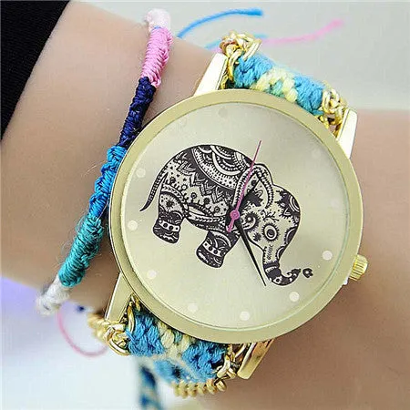 New Brand Handmade Braided Elephant Friendship Bracelet Watch GENEVA Watches Women Quarzt Watches