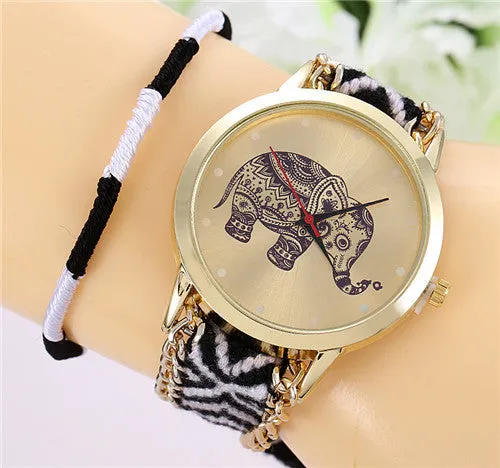 New Brand Handmade Braided Elephant Friendship Bracelet Watch GENEVA Watches Women Quarzt Watches