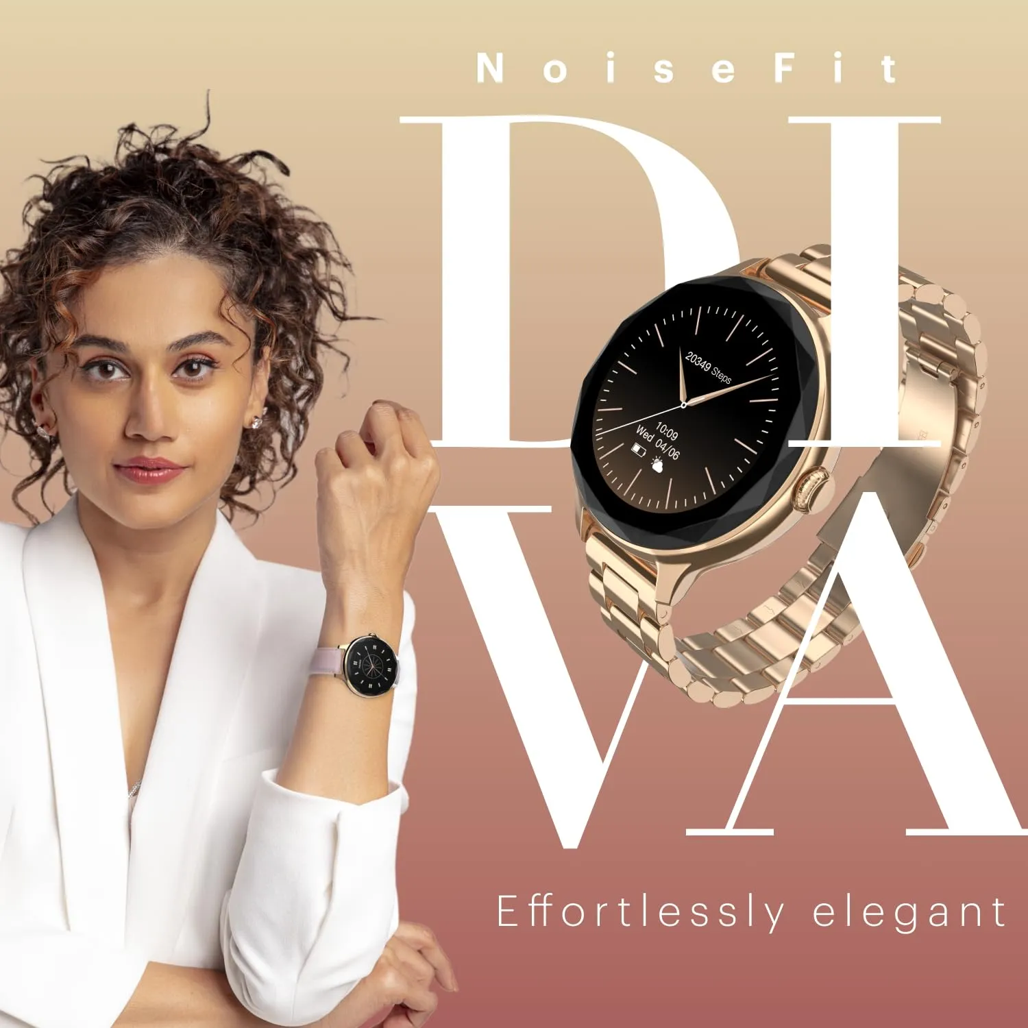 Noise Diva Smartwatch for Women with Diamond Cut Dial, Glossy Metallic Finish, AMOLED Display, New Metal Straps, 100  Watch Faces, Female Cycle Tracker Smart Watch for Women (Rose Gold)