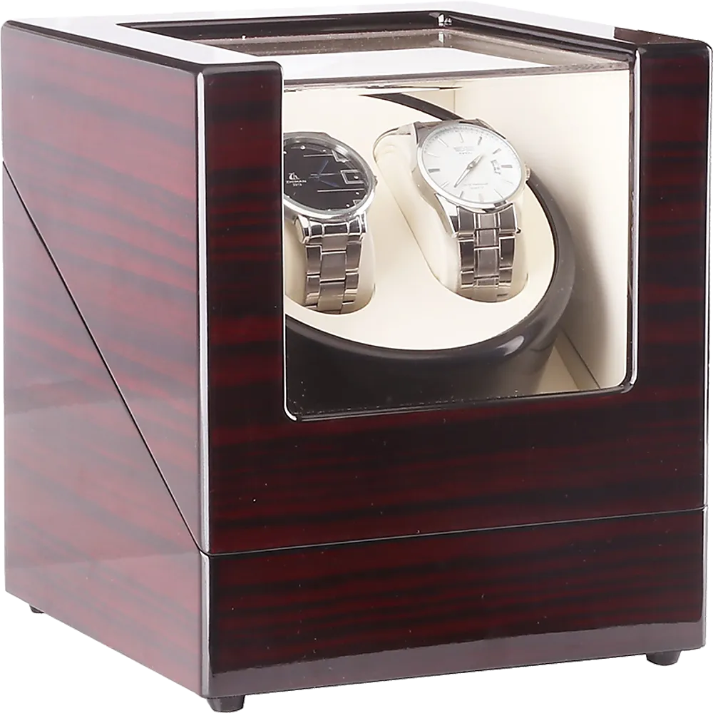 Noiseless Dual Watch Winder with Ebony Wood Display Case