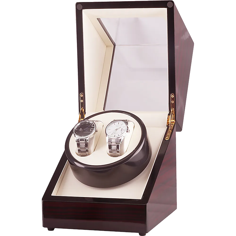 Noiseless Dual Watch Winder with Ebony Wood Display Case