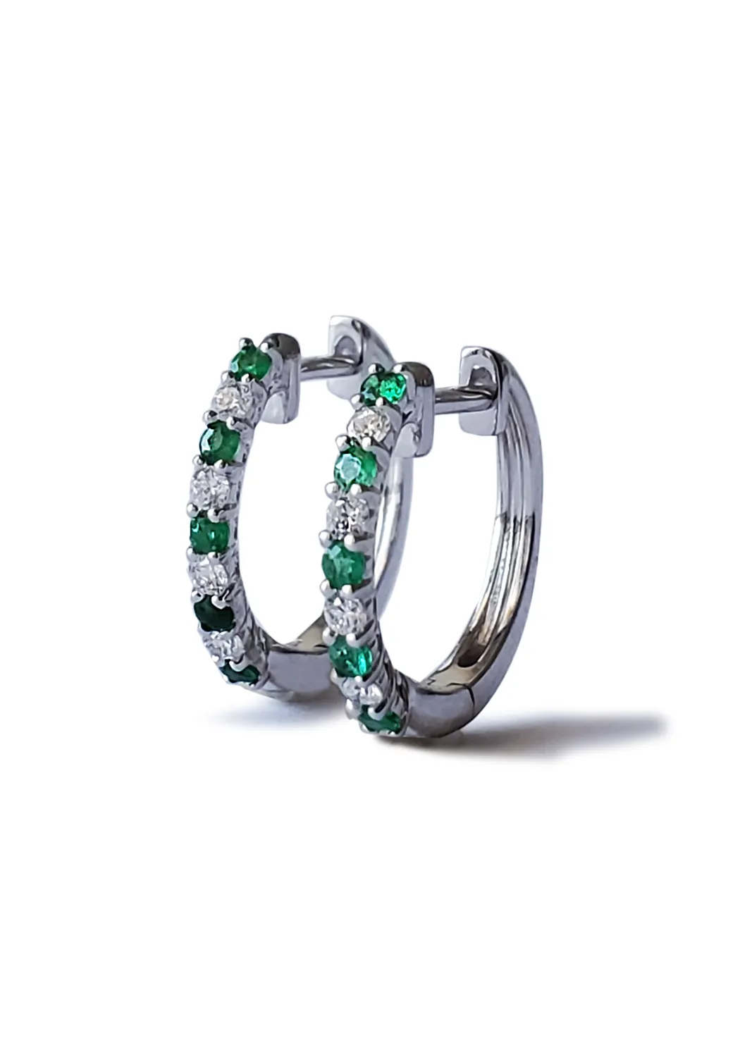 Oster Collection 14KWG Mini Diamond & Emerald Hoop Earrings