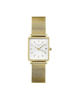 Rosefield The Boxy XS White Sunray Mesh Gold Watch QMWMG-Q039