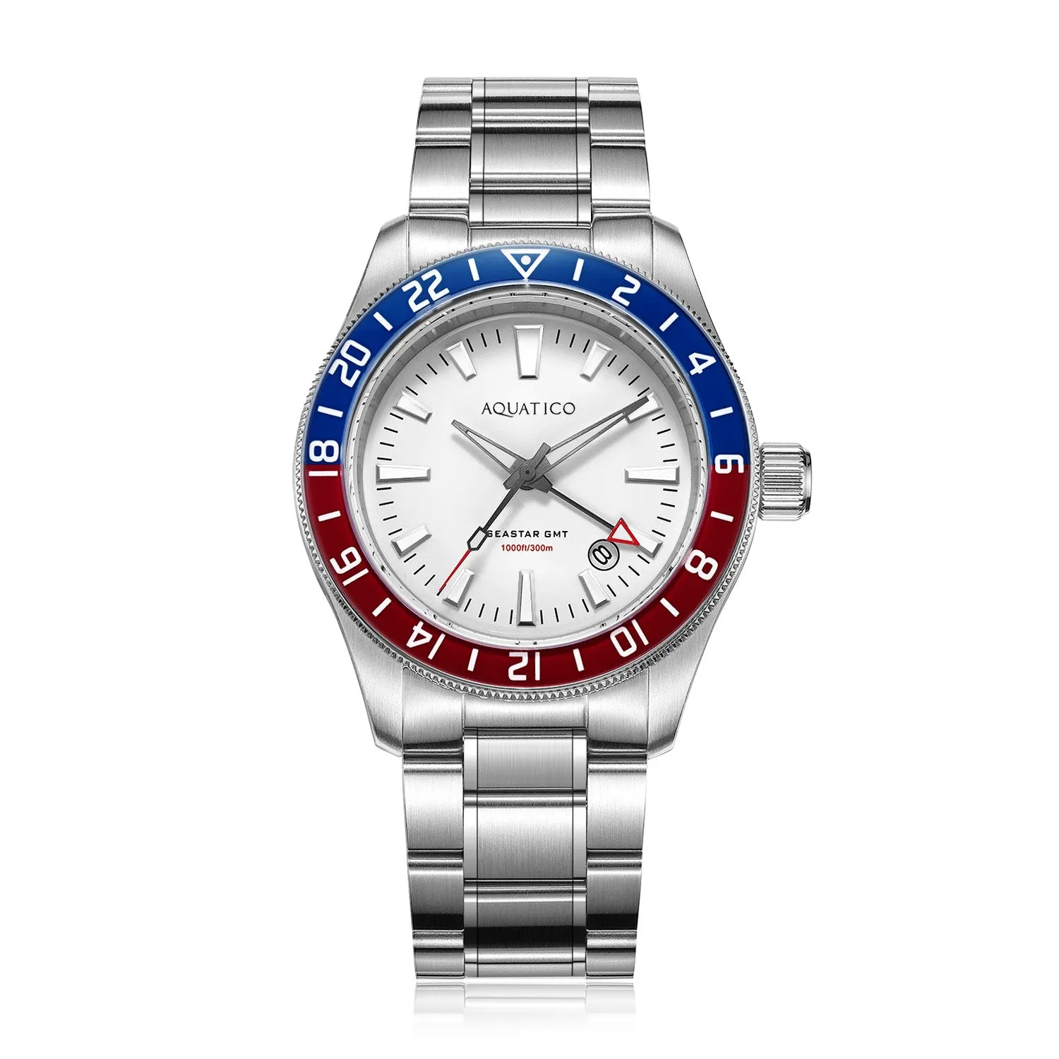 Sea Star GMT Full Lume White Dial Blue Red Bezel