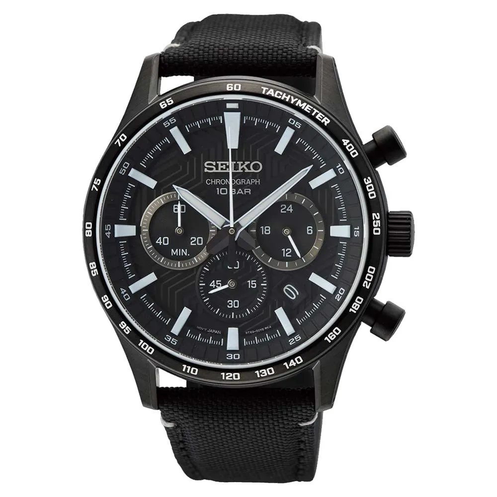 Seiko Men's Black Dial Nylon Band Chronograph Quartz Watch - SSB417