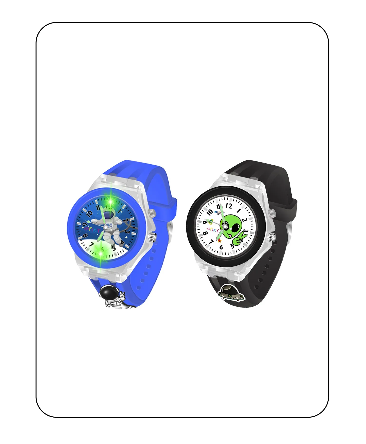 Spiky 3D Monkey & Rabbit Cartoon Analog Light Watch Combo - Pink & Blue