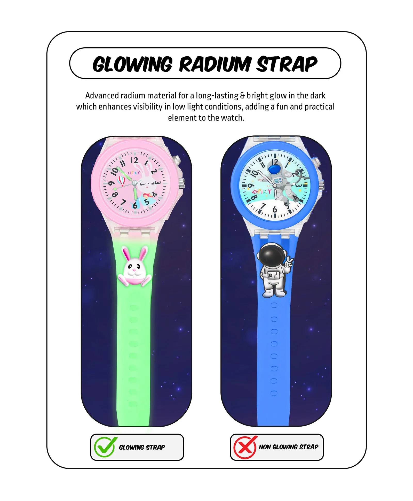 Spiky 3D Monkey & Rabbit Cartoon Analog Light Watch Combo - Pink & Blue