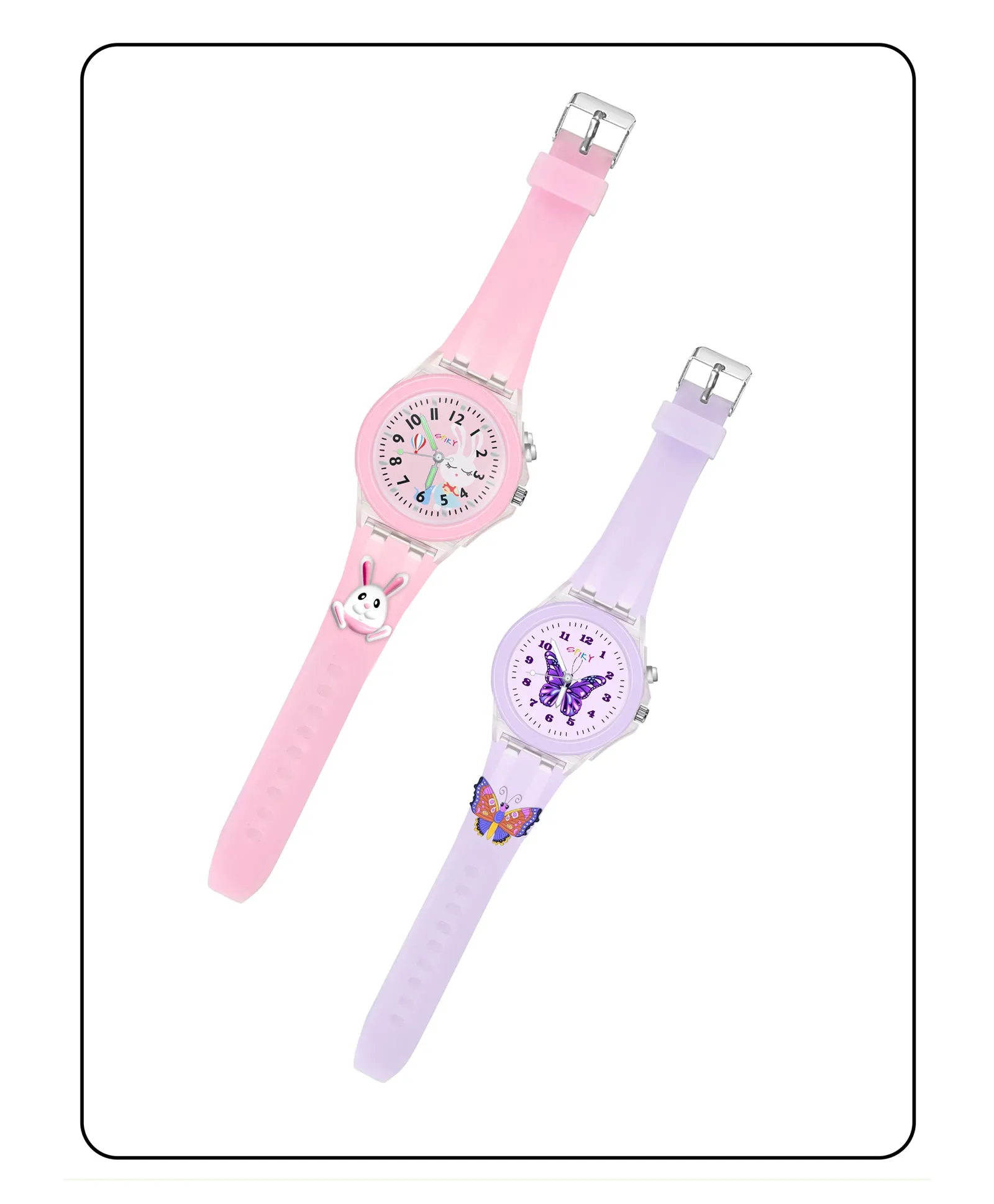 Spiky 3D Monkey & Rabbit Cartoon Analog Light Watch Combo - Pink & Blue