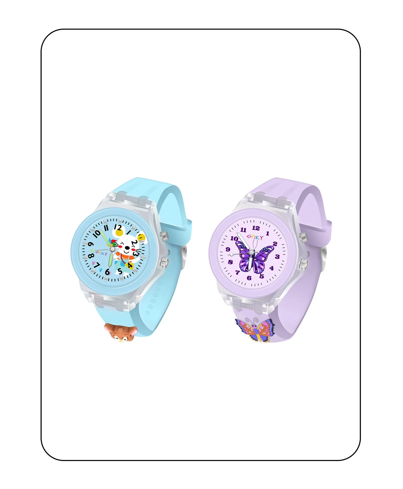 Spiky 3D Monkey & Rabbit Cartoon Analog Light Watch Combo - Pink & Blue