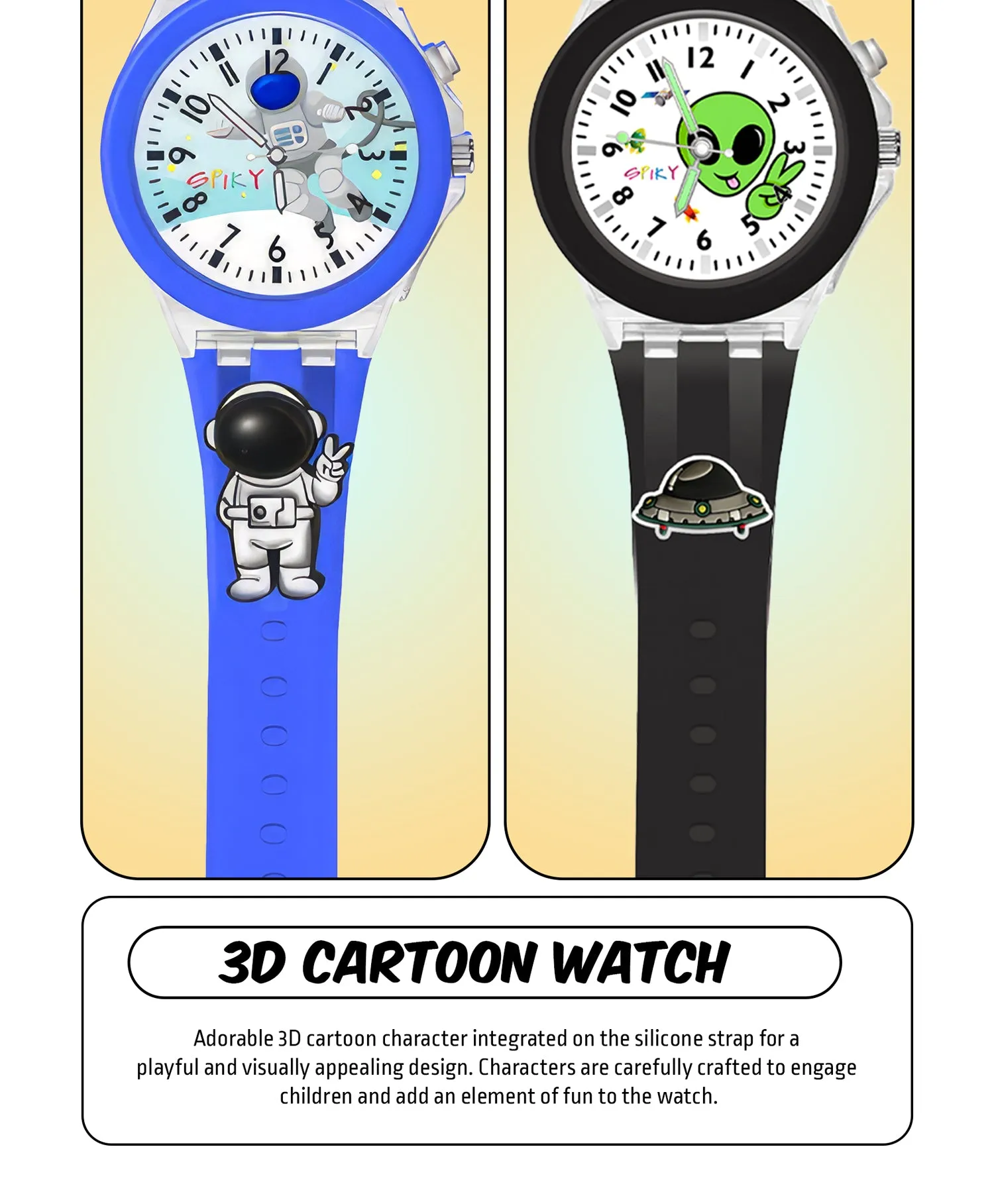 Spiky 3D Monkey & Rabbit Cartoon Analog Light Watch Combo - Pink & Blue