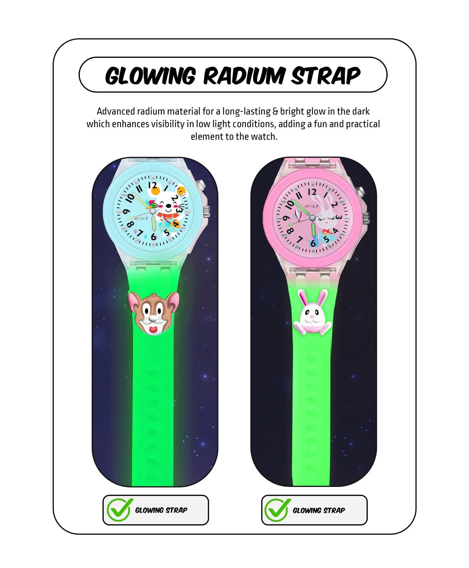 Spiky 3D Monkey & Rabbit Cartoon Analog Light Watch Combo - Pink & Blue