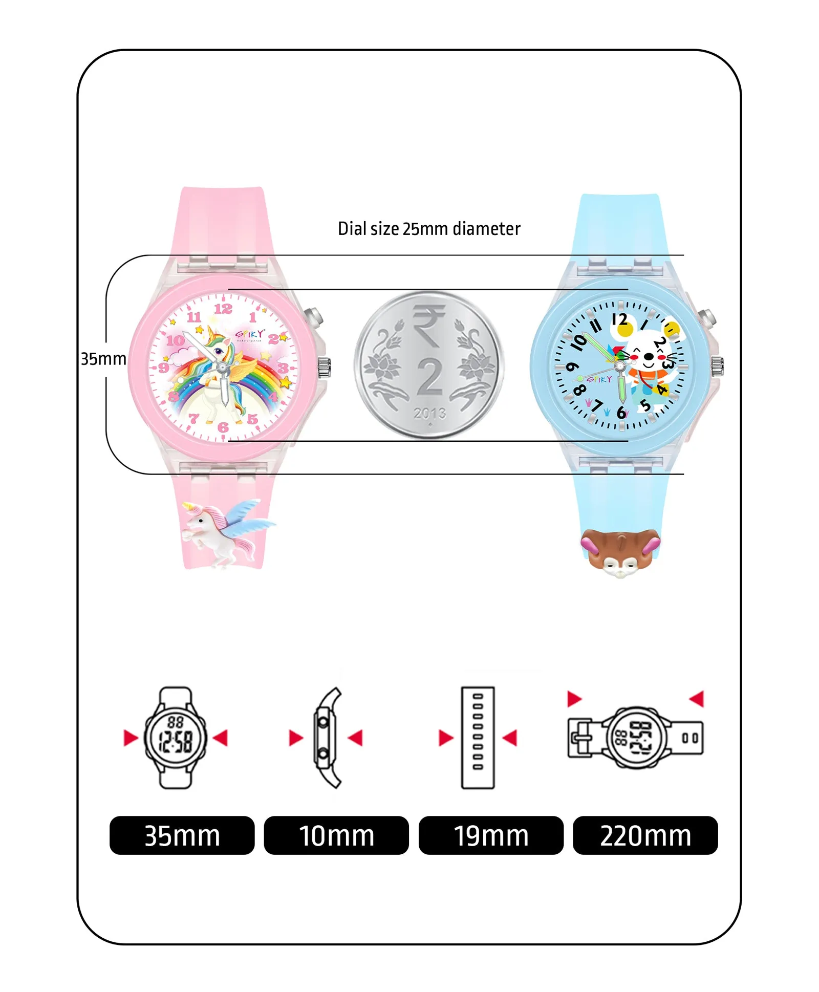 Spiky 3D Monkey & Rabbit Cartoon Analog Light Watch Combo - Pink & Blue