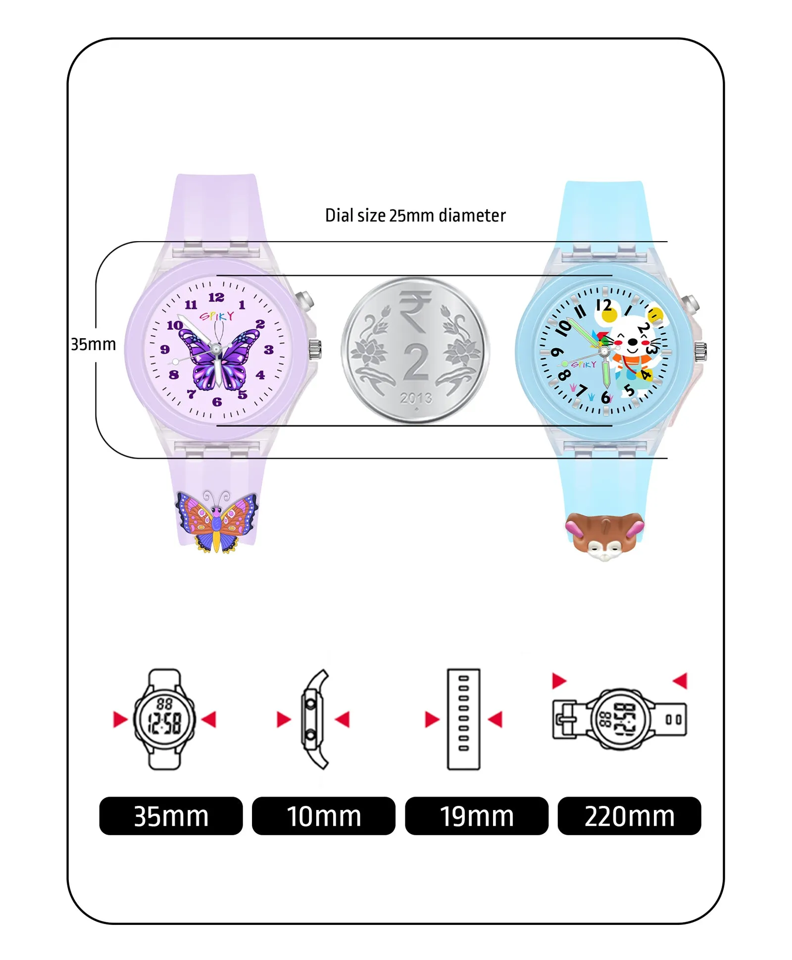 Spiky 3D Monkey & Rabbit Cartoon Analog Light Watch Combo - Pink & Blue