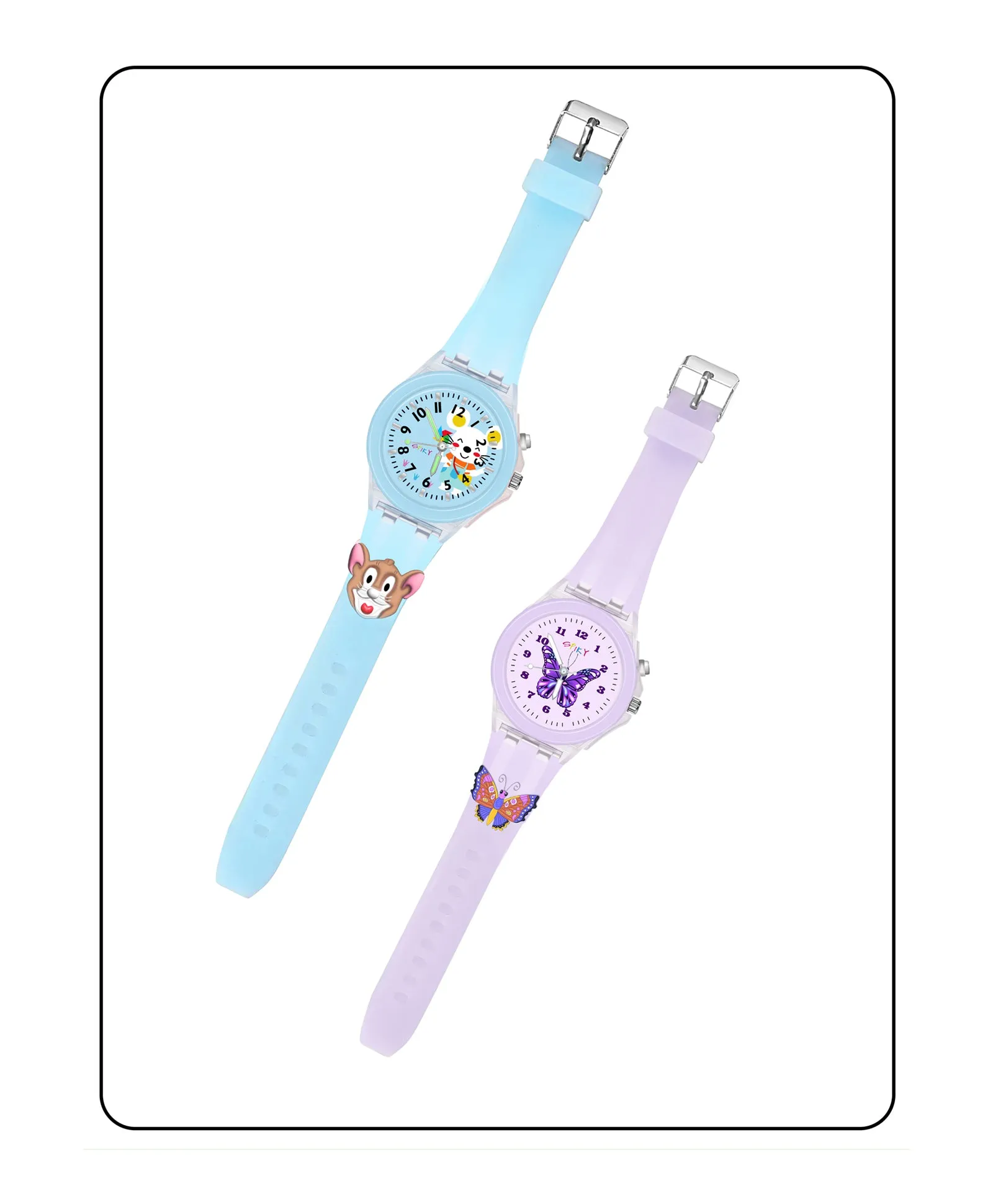 Spiky 3D Monkey & Rabbit Cartoon Analog Light Watch Combo - Pink & Blue