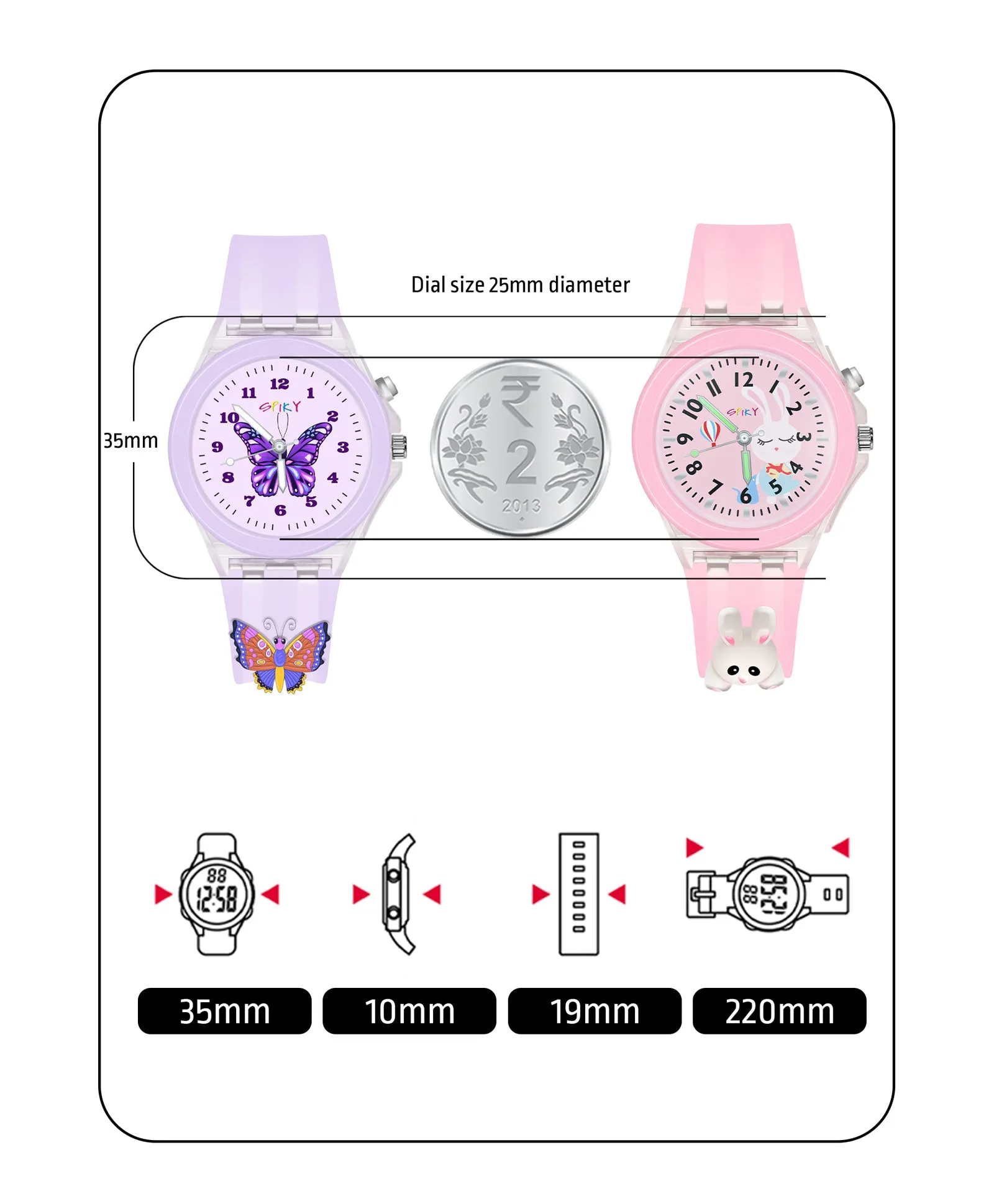 Spiky 3D Monkey & Rabbit Cartoon Analog Light Watch Combo - Pink & Blue