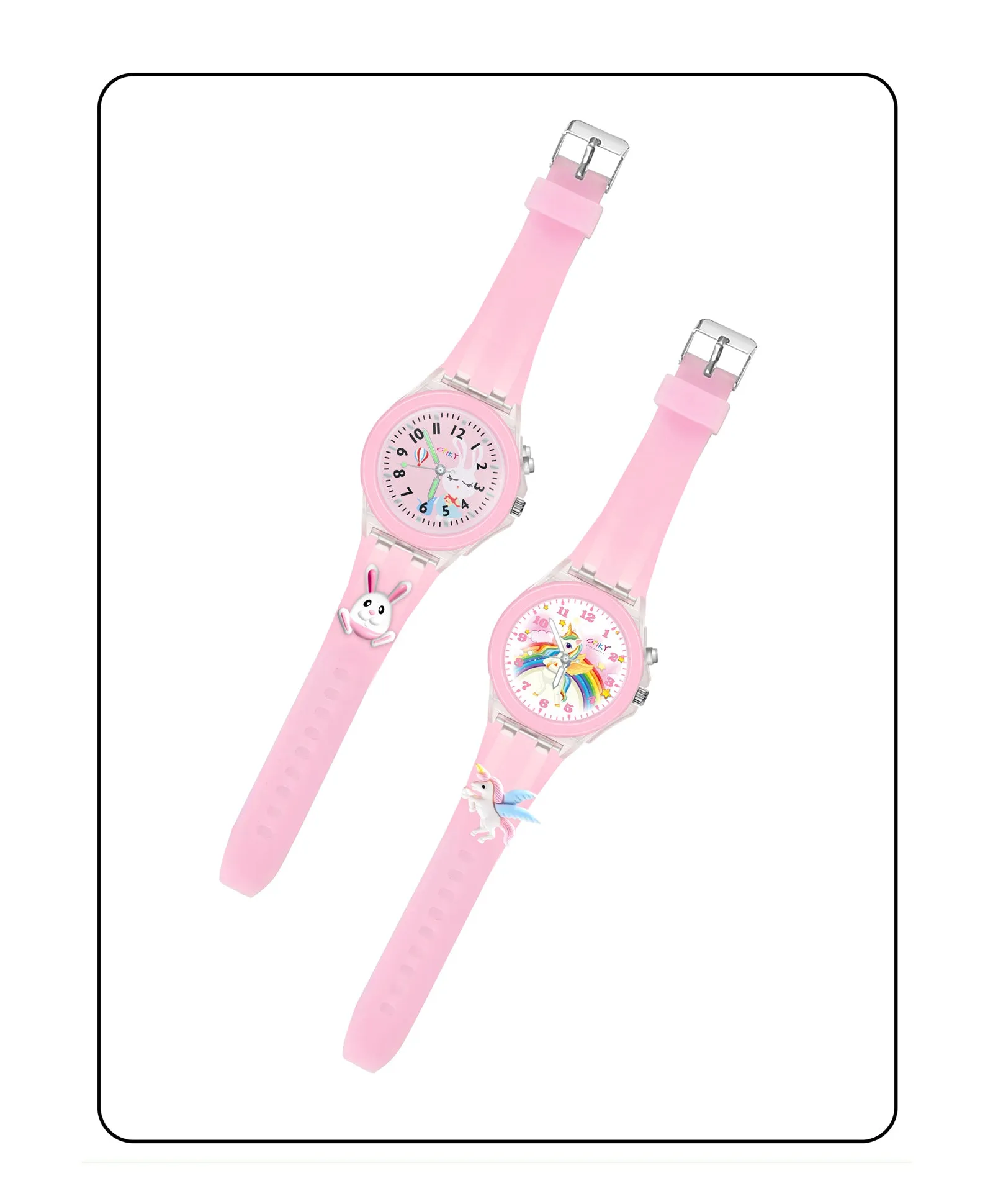 Spiky 3D Monkey & Rabbit Cartoon Analog Light Watch Combo - Pink & Blue